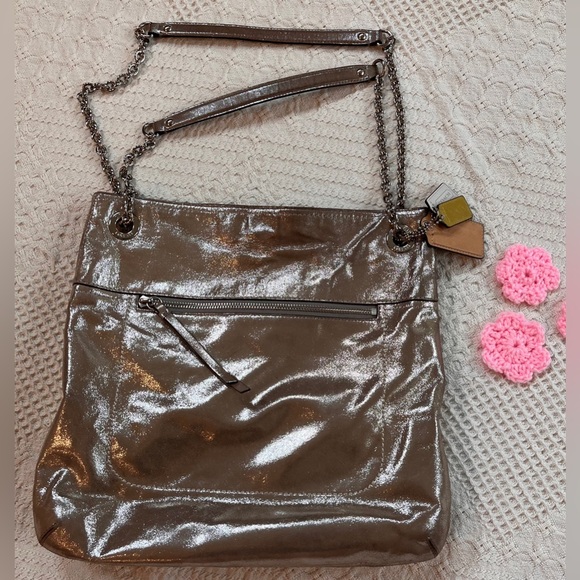 Coach Handbags - Coach Poppy Shoulder Bag Tote metallic silver, chain strap 3 hangtags EUC
